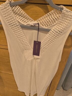 Lascana NWT Crochet V-Neck Sleeveless Tank Top - White, Women's 0/2
